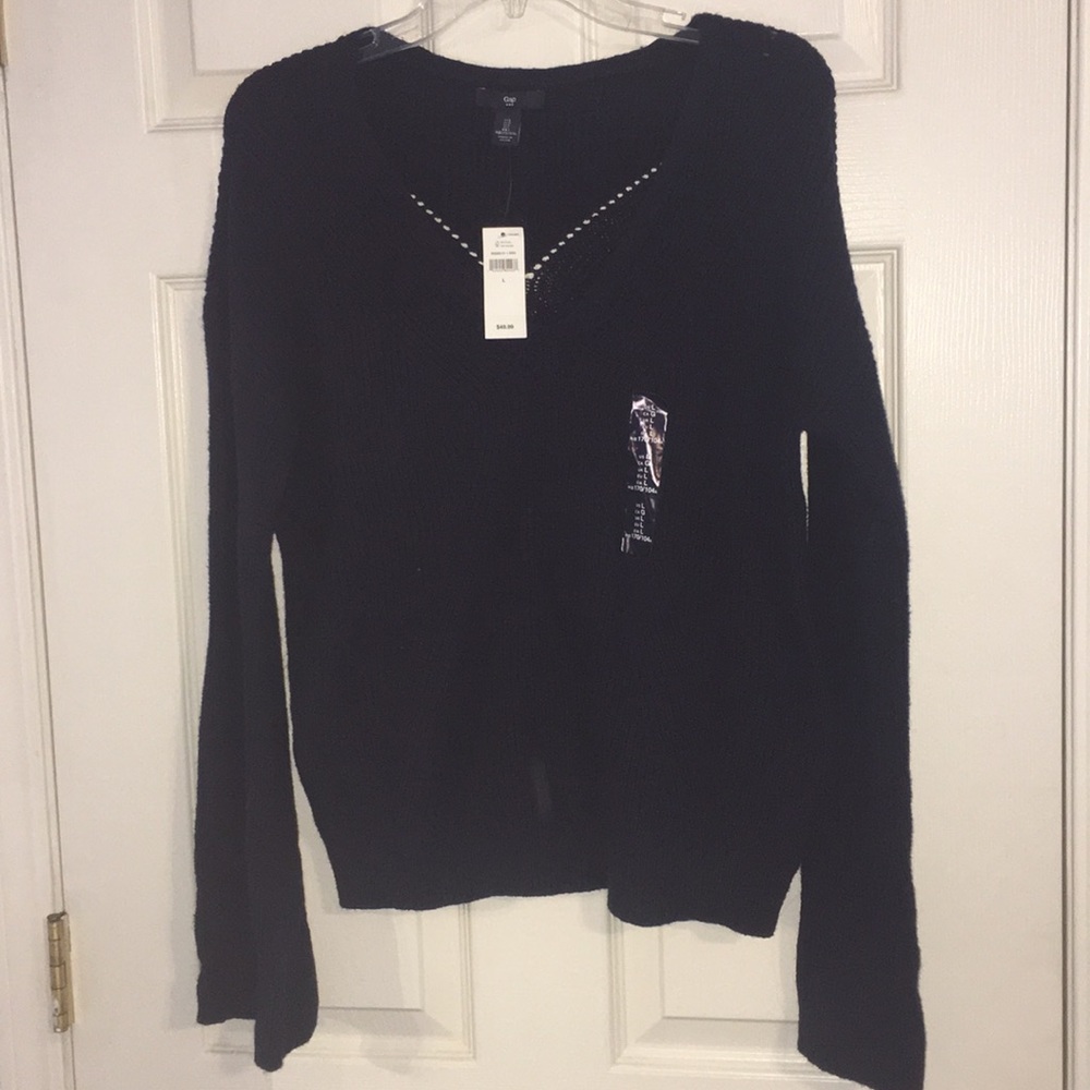 Dark Navy Blue V Neck Knit Sweater NEW